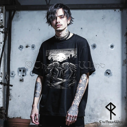 Weird Gothic T-Shirt – Cockroaches Under the Moon Linocut Shirt | Dark Alternative Tee