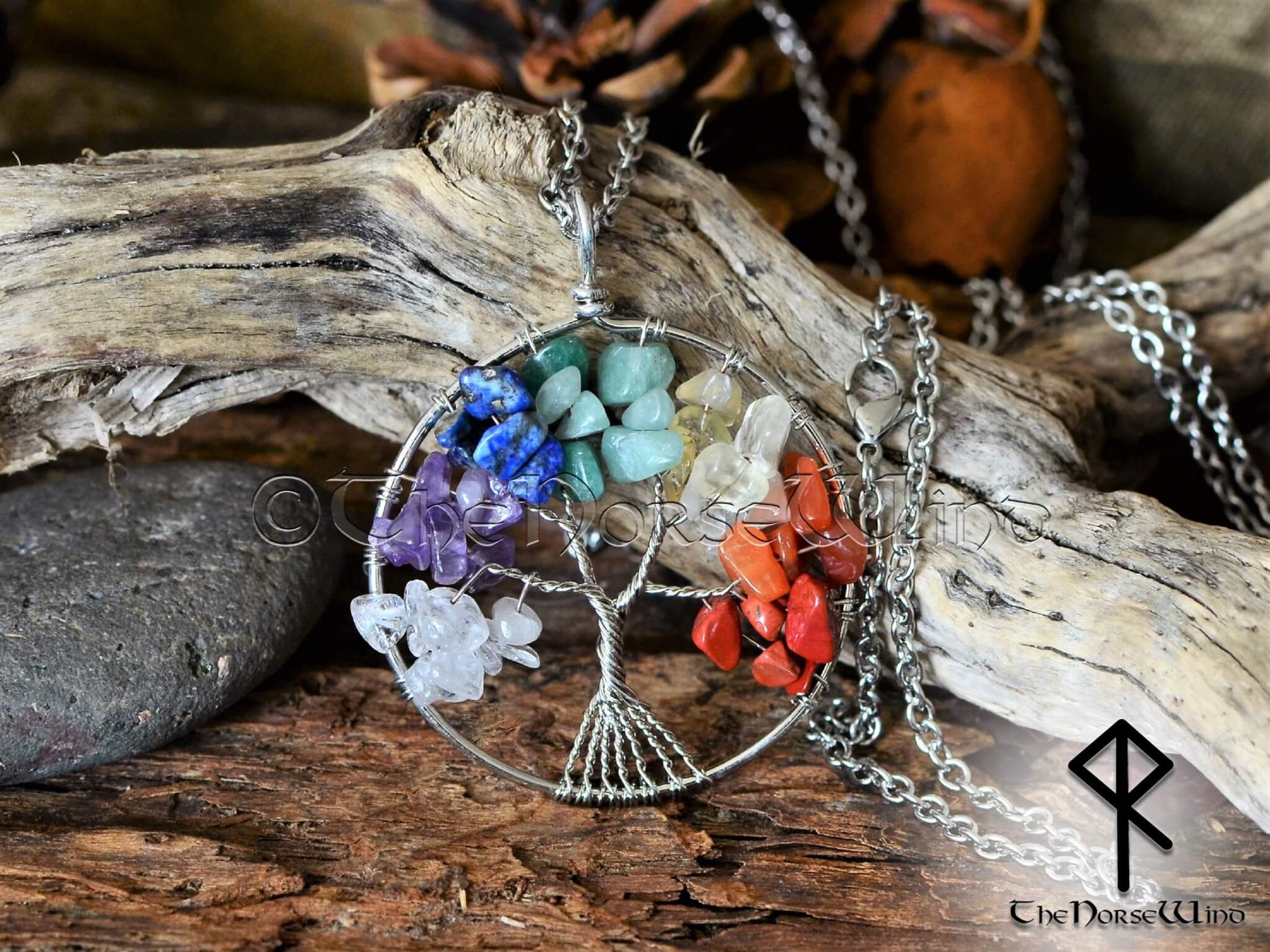 Yggdrasil Crystal Necklace, Celtic Tree of Life Pendant 7 Chakras Amulet - TheNorseWind