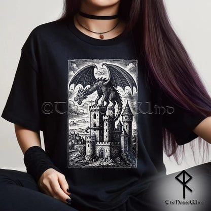 Medieval Dragon Castle T-Shirt - Gothic Fantasy Tee