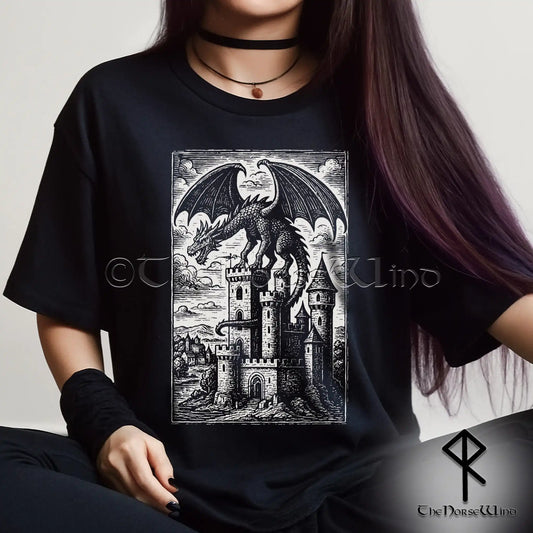 Medieval Dragon Castle T-Shirt - Gothic Fantasy Tee