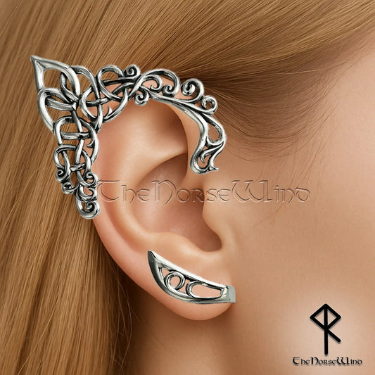 Gothic Elf Ear Cuff Earrings – No Piercing, Forest Vine | 316L Stainless Steel