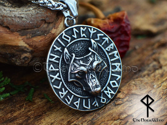 Fenrir Wolf Wikinger-Halskette mit keltischen Knoten und nordischen Runen – Wikinger-Schmuck aus Edelstahl