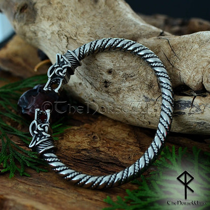 Viking wolf arm ring with Fenrir heads, stainless steel norse men's bracelet