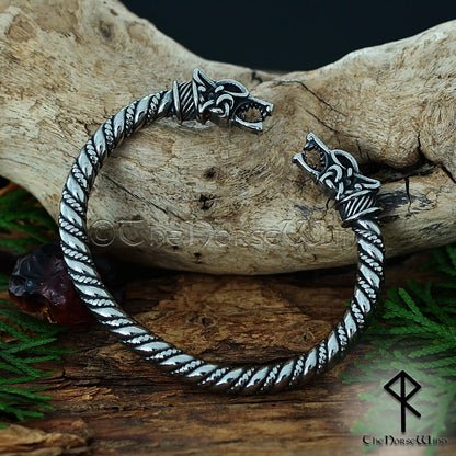 Fenrir wolf viking torc bracelet in stainless steel
