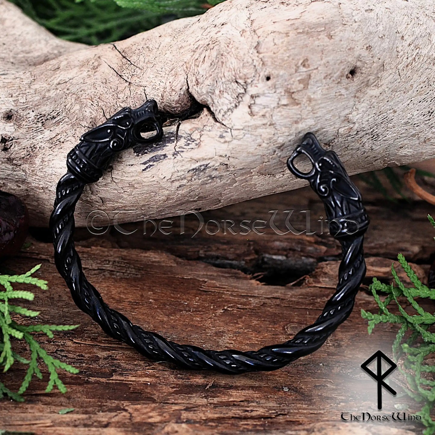 Fenrir Wolf Viking Bracelet - Black Stainless Steel Arm Ring