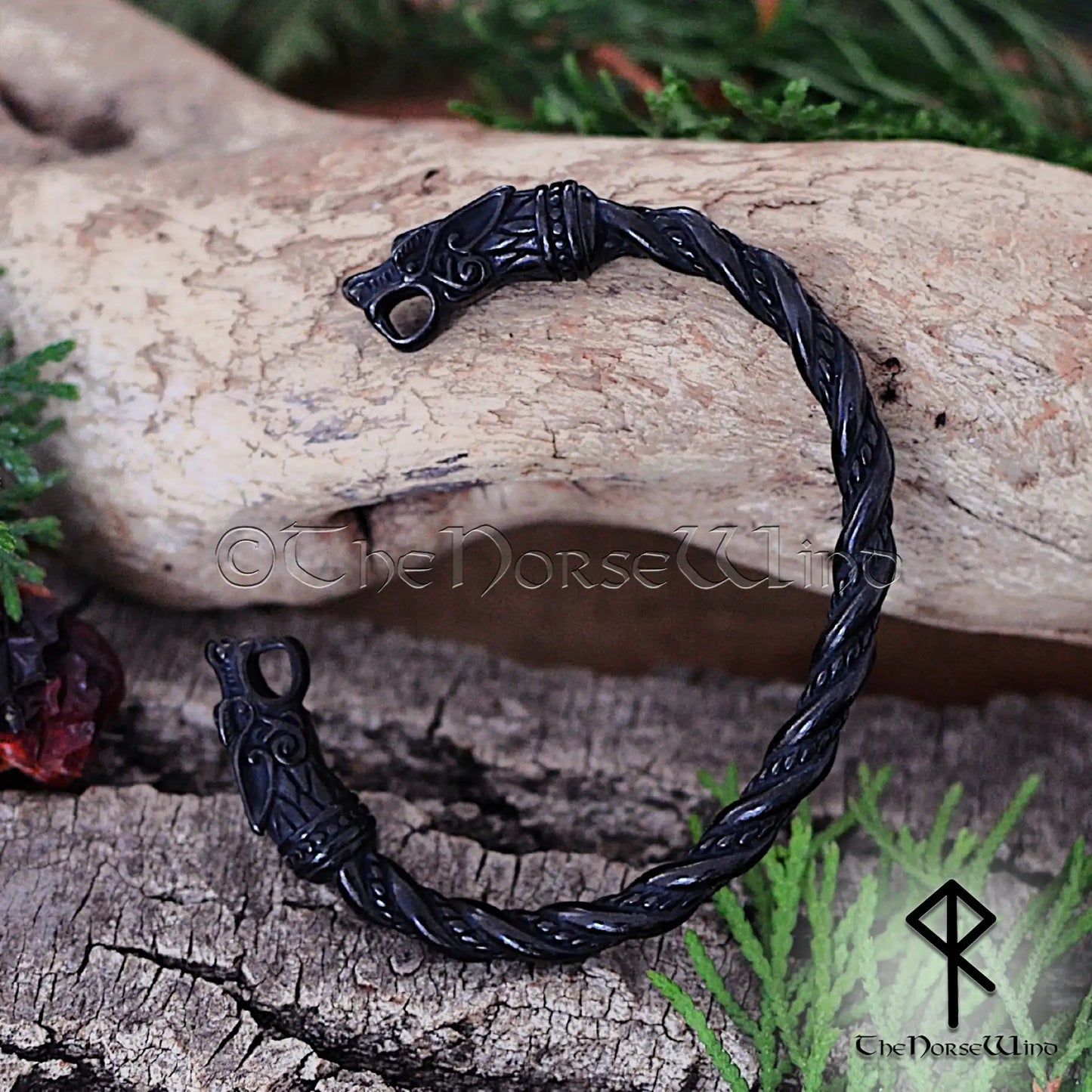 Fenrir Wolf Viking Bracelet - Black Stainless Steel Arm Ring