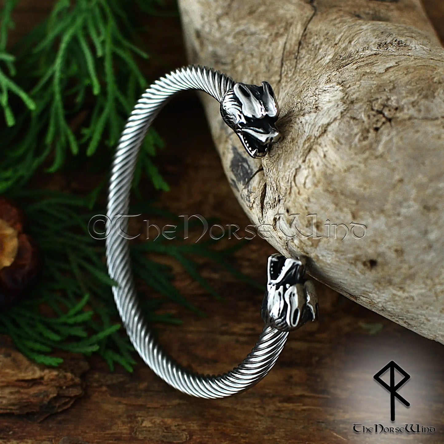 Viking wolf head bracelet inspired by Fenrir from Norse mythology