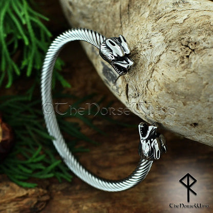 Fenrir wolf Viking bracelet in stainless steel Norse arm ring design