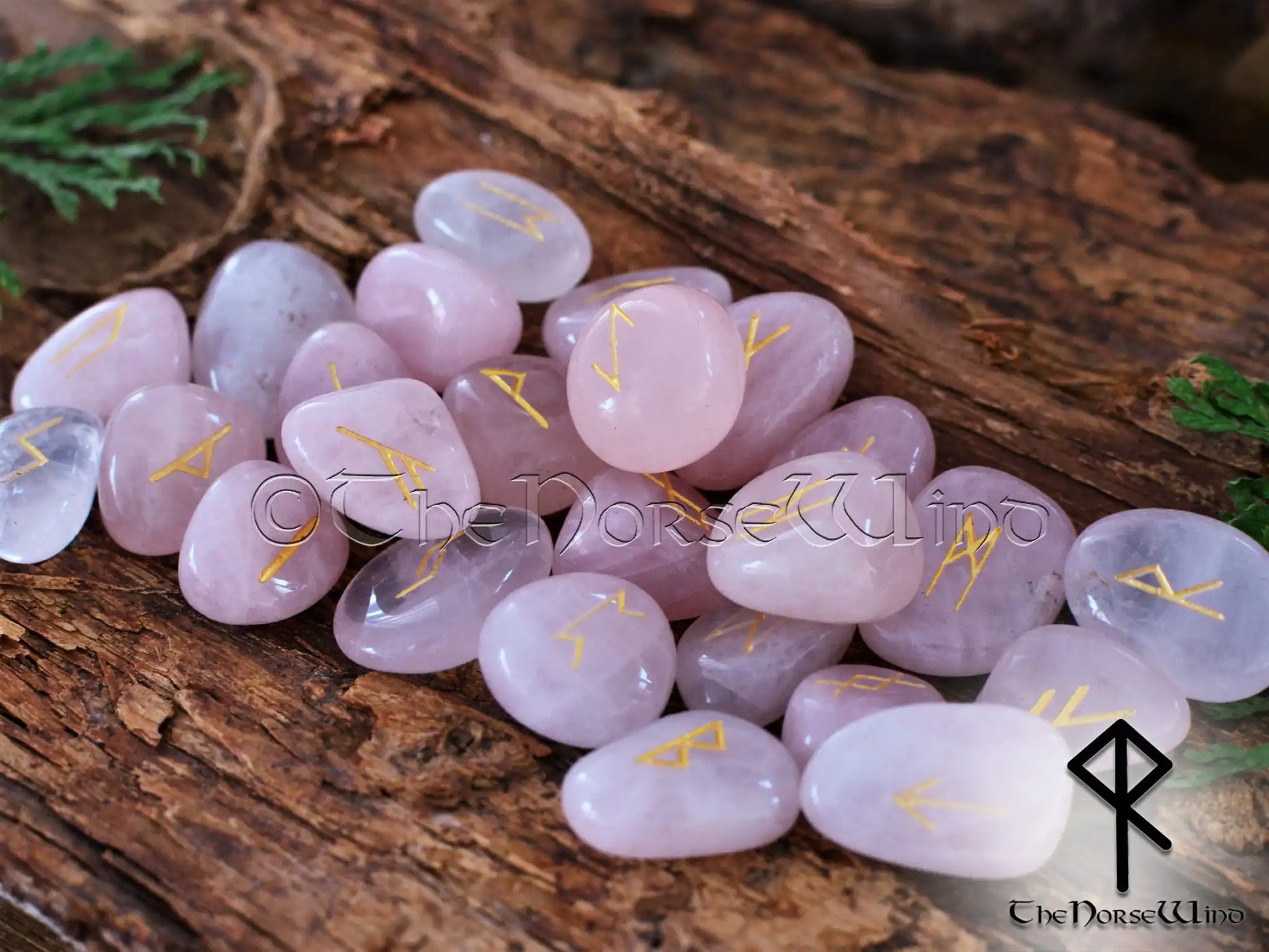 Rose Quartz Runes Set - Viking Futhark Rune Stones | The Norse Wind