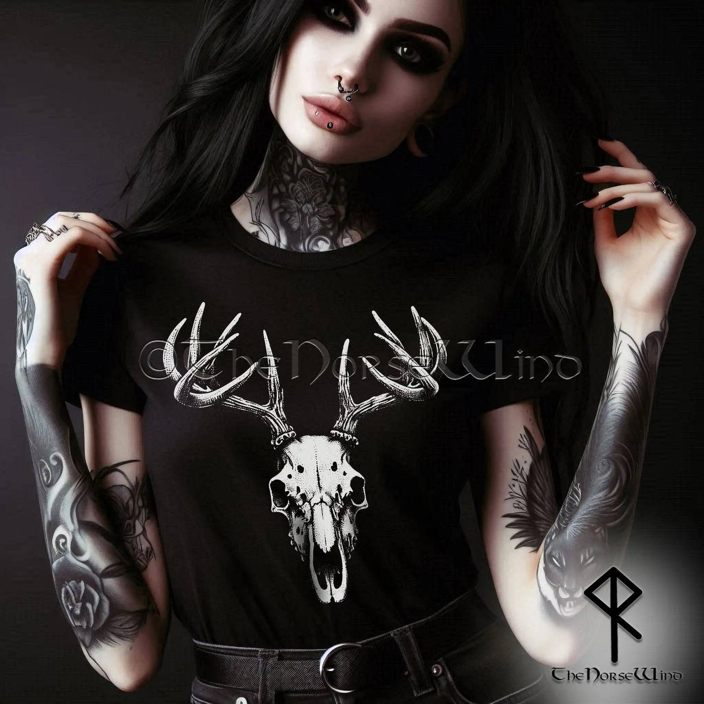 Gothic Deer Skull T-Shirt – Wendigo Horror Stag Antlers Tee