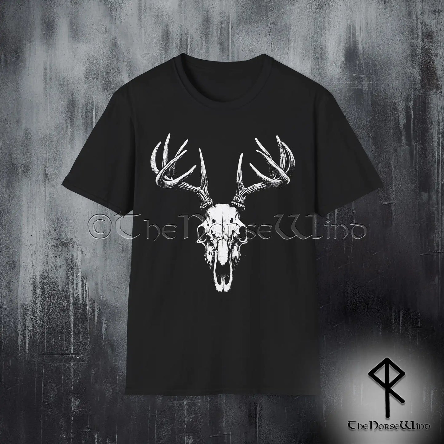 Gothic Deer Skull T-Shirt – Wendigo Horror Stag Antlers Tee