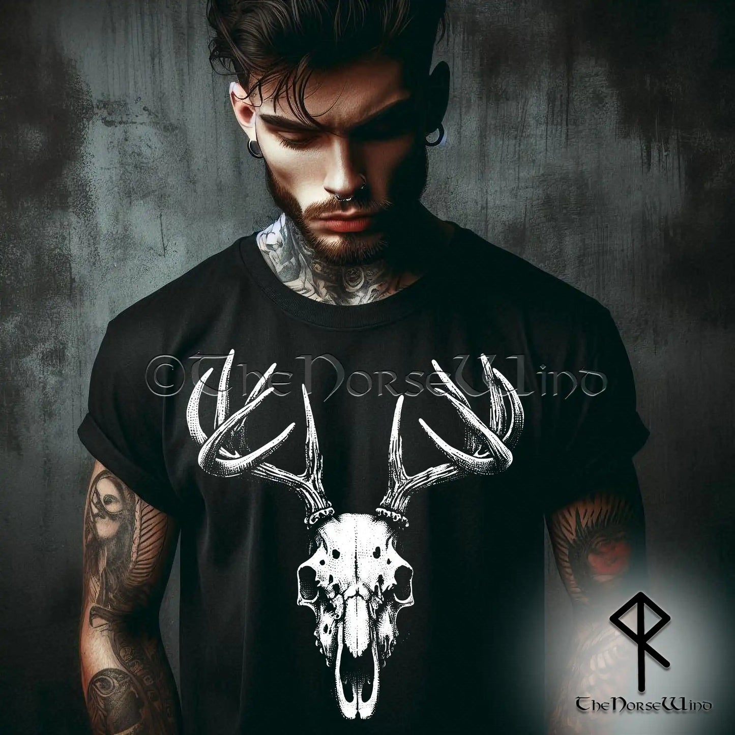 Gothic Deer Skull T-Shirt – Wendigo Horror Stag Antlers Tee