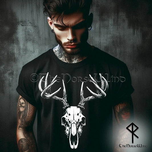 Gothic Deer Skull T-Shirt – Wendigo Horror Stag Antlers Tee