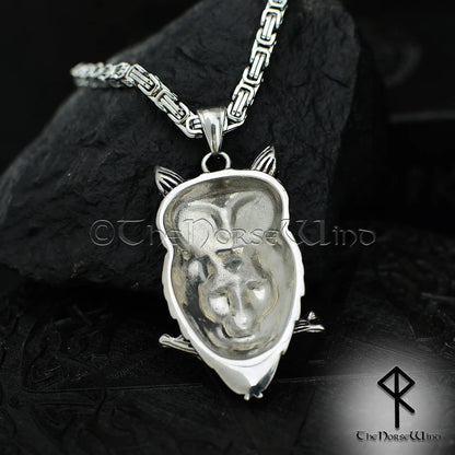 Gothic Owl Skull Necklace, Dark Occult Pendant, Stainless Steel