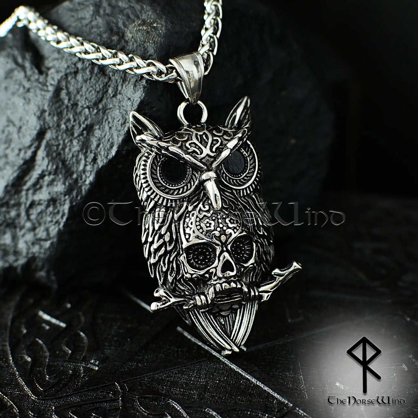 Gothic Owl Skull Necklace, Dark Occult Pendant, Stainless Steel
