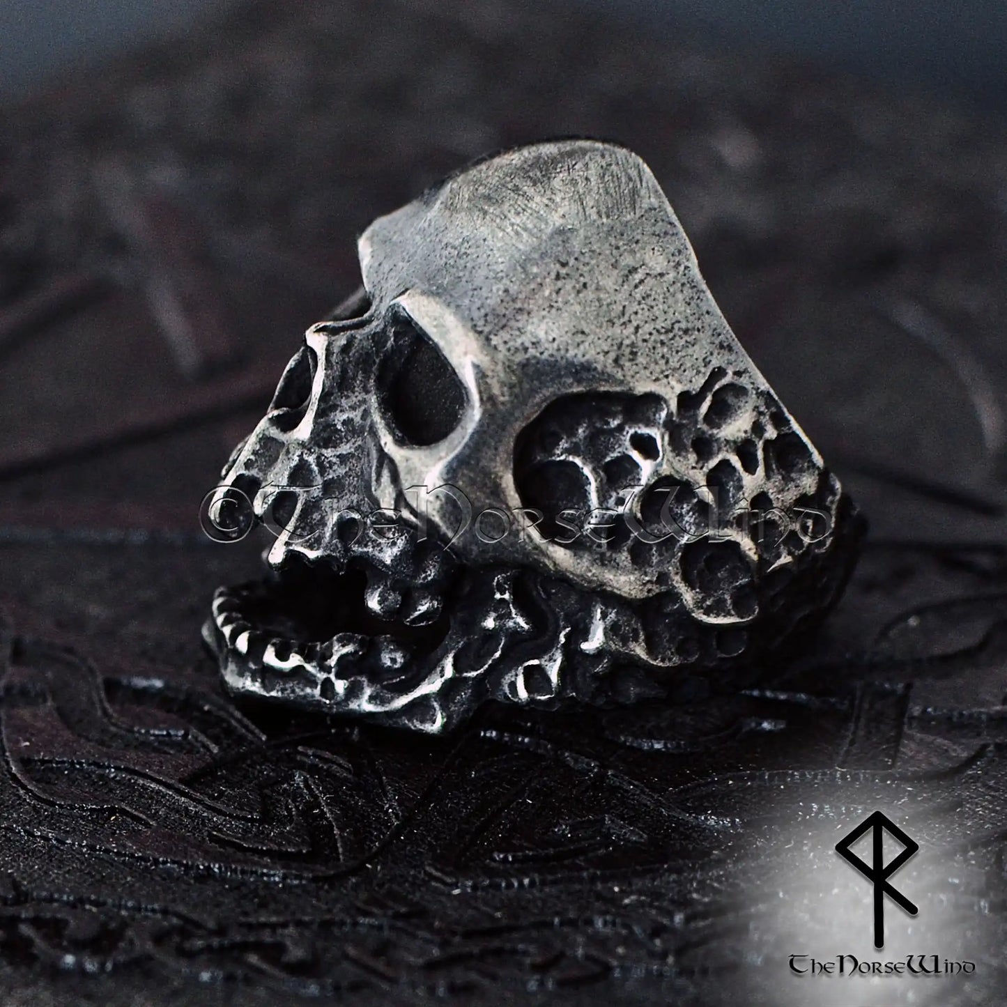 Skull Ring, Viking Draugr Gothic Skull Men's Ring, Solid Stainless Steel
