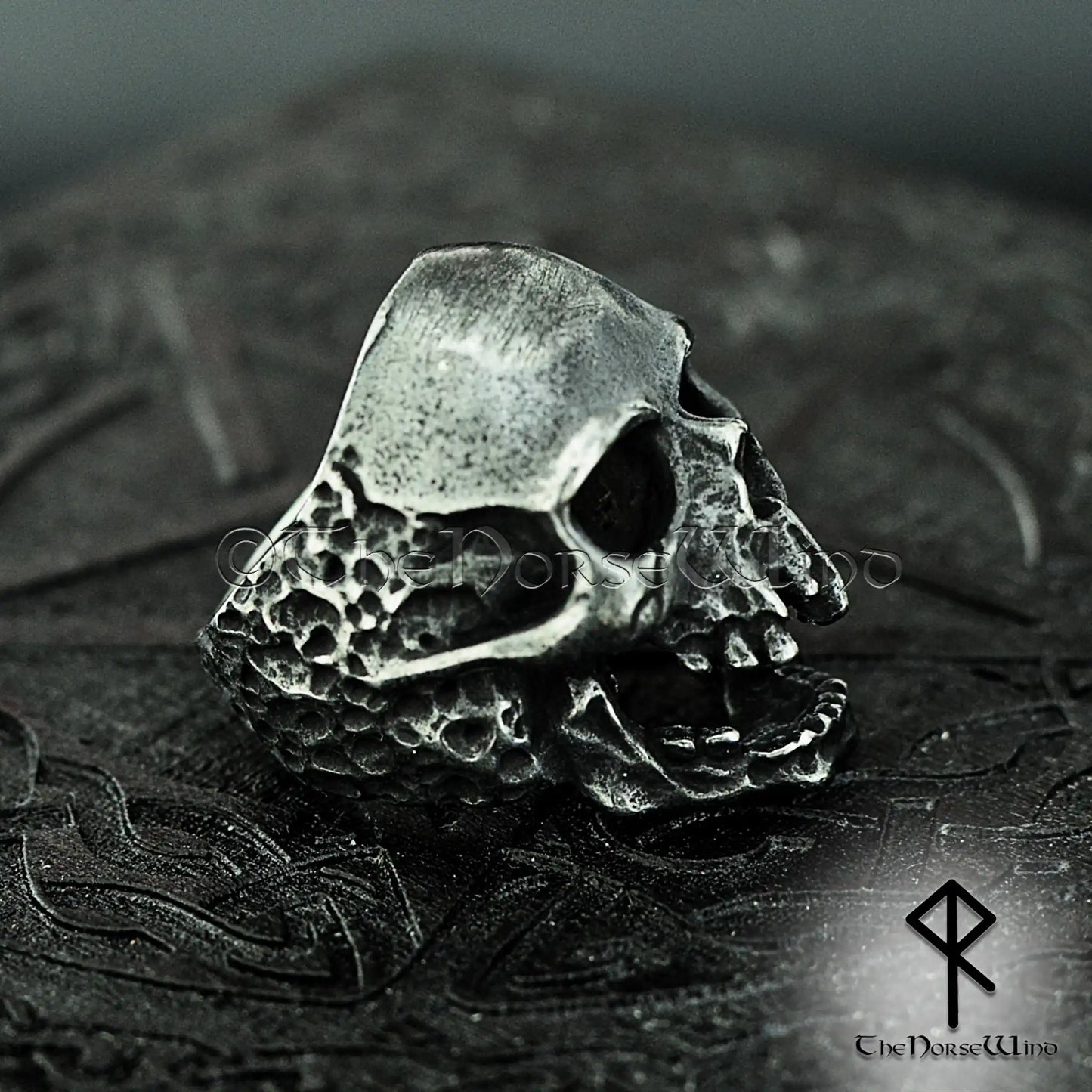 Skull Ring, Viking Draugr Gothic Skull Men's Ring, Solid Stainless Steel