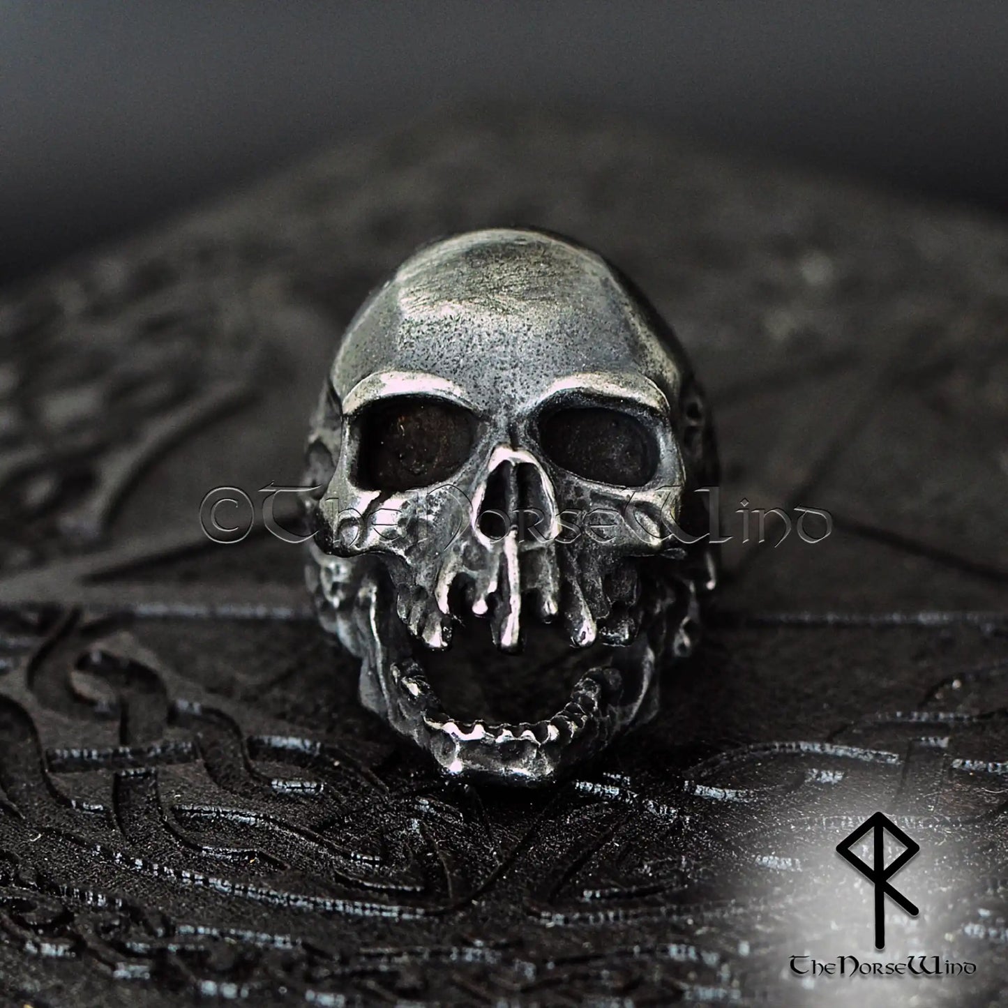 Skull Ring, Viking Draugr Gothic Skull Men's Ring, Solid Stainless Steel