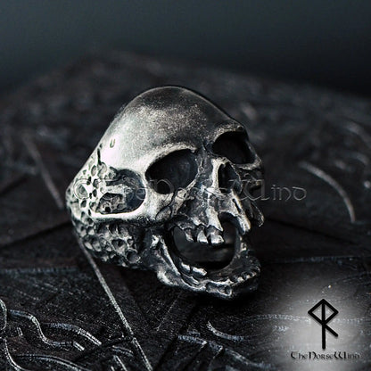Skull Ring, Viking Draugr Gothic Skull Men's Ring, Solid Stainless Steel