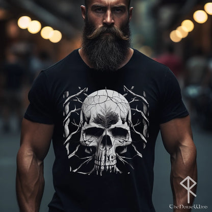 Gothic Skull and Tree T-Shirt, Norse-Inspired Alternative Fashion, Unisex S-5XL