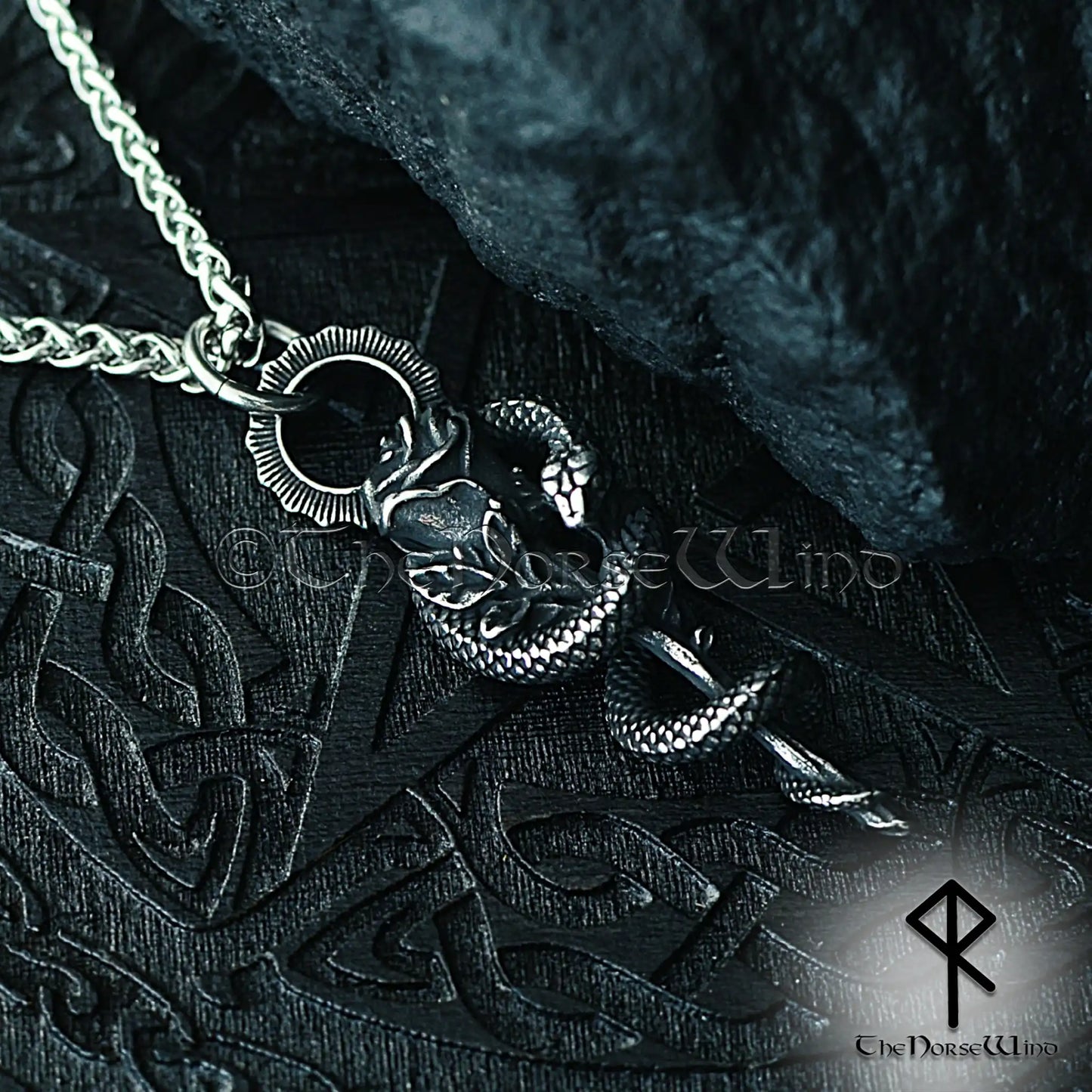 Gothic Snake Rose Necklace – Stainless Steel Serpent & Rose Pendant