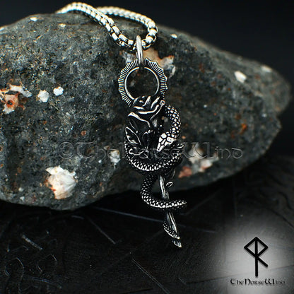 Gothic Snake Rose Necklace – Stainless Steel Serpent & Rose Pendant