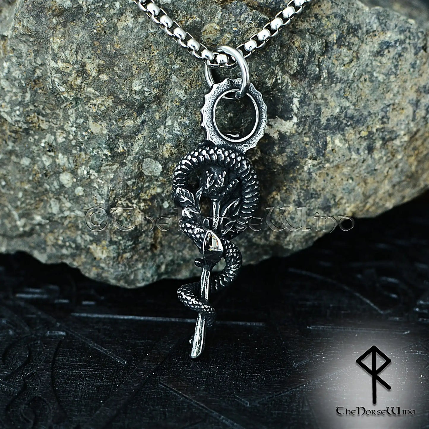 Gothic Snake Rose Necklace – Stainless Steel Serpent & Rose Pendant