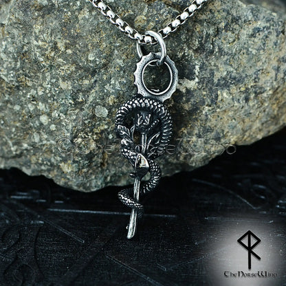 Gothic Snake Rose Necklace – Stainless Steel Serpent & Rose Pendant