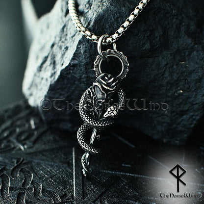 Gothic Snake Rose Necklace – Stainless Steel Serpent & Rose Pendant