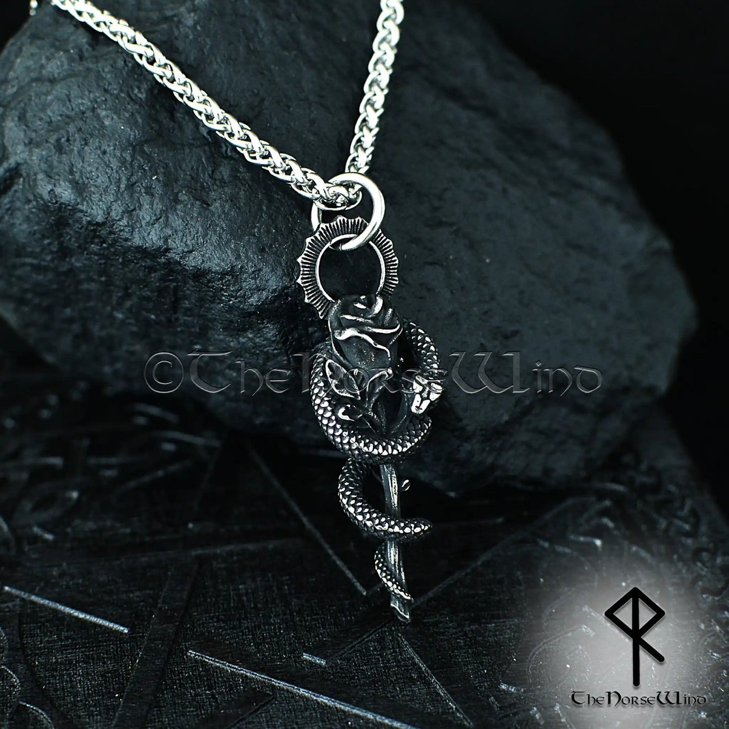 Gothic Snake Rose Necklace – Stainless Steel Serpent & Rose Pendant