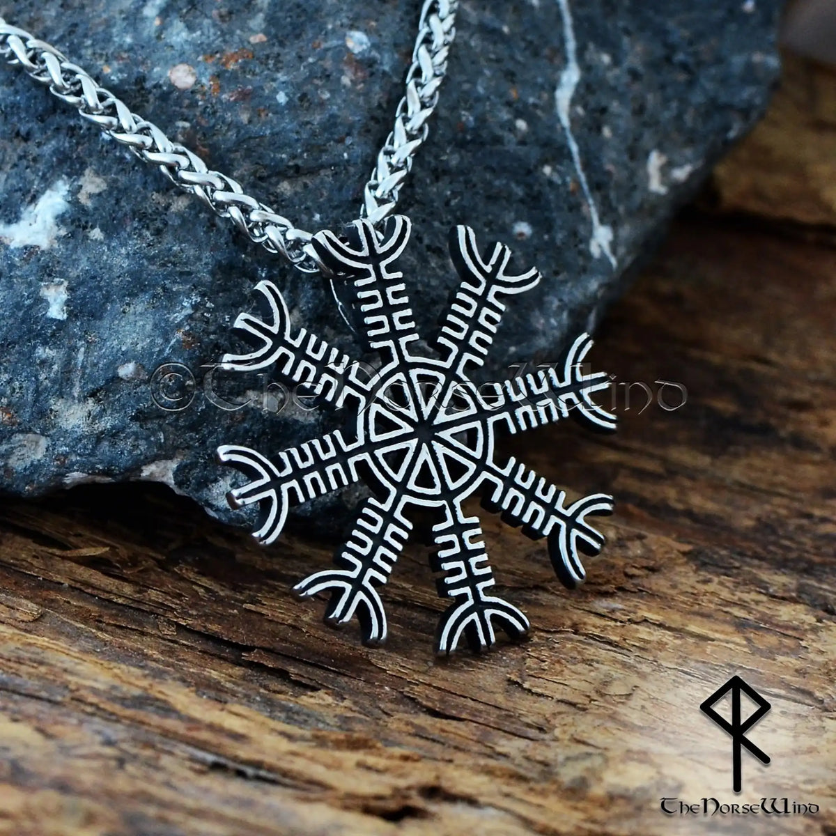 Helm of Awe Viking necklace with 3D-engraved Aegishjalmur stainless steel pendant