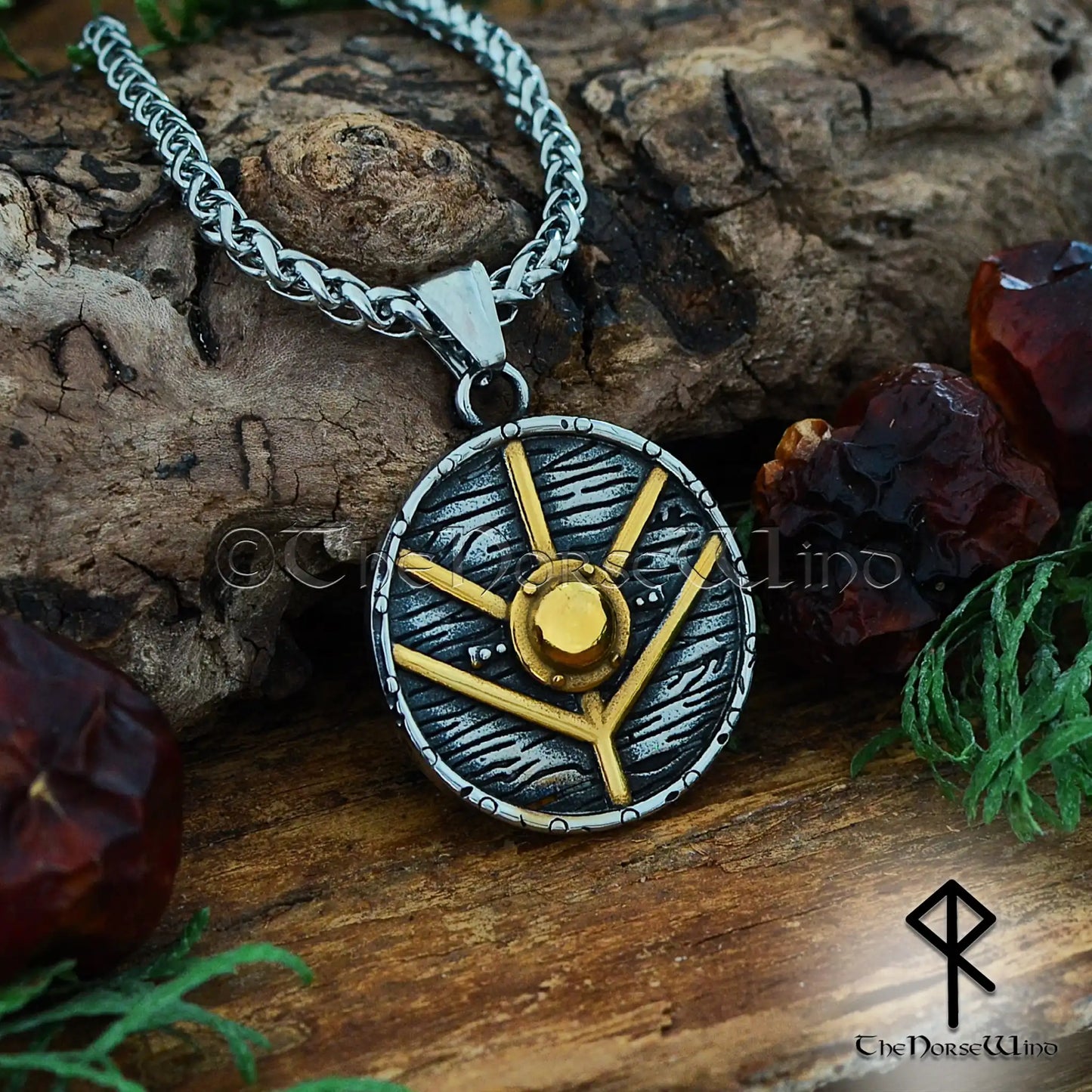 Lagertha Shieldmaiden Viking Necklace - Norse Warrior Pendant in Stainless Steel with 14K Gold Plating