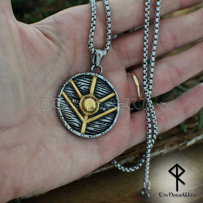 Lagertha Shieldmaiden Viking Necklace - Stainless Steel Pendant with 14K Gold Plating