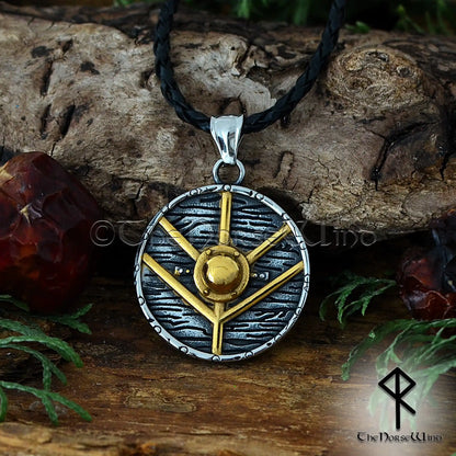 Lagertha Shieldmaiden Viking Necklace - Norse Warrior Pendant in Stainless Steel with 14K Gold Plating