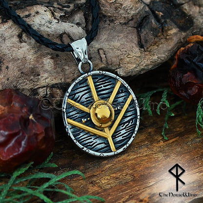 Lagertha Shieldmaiden Viking Necklace - Norse Warrior Pendant in Stainless Steel with 14K Gold Plating