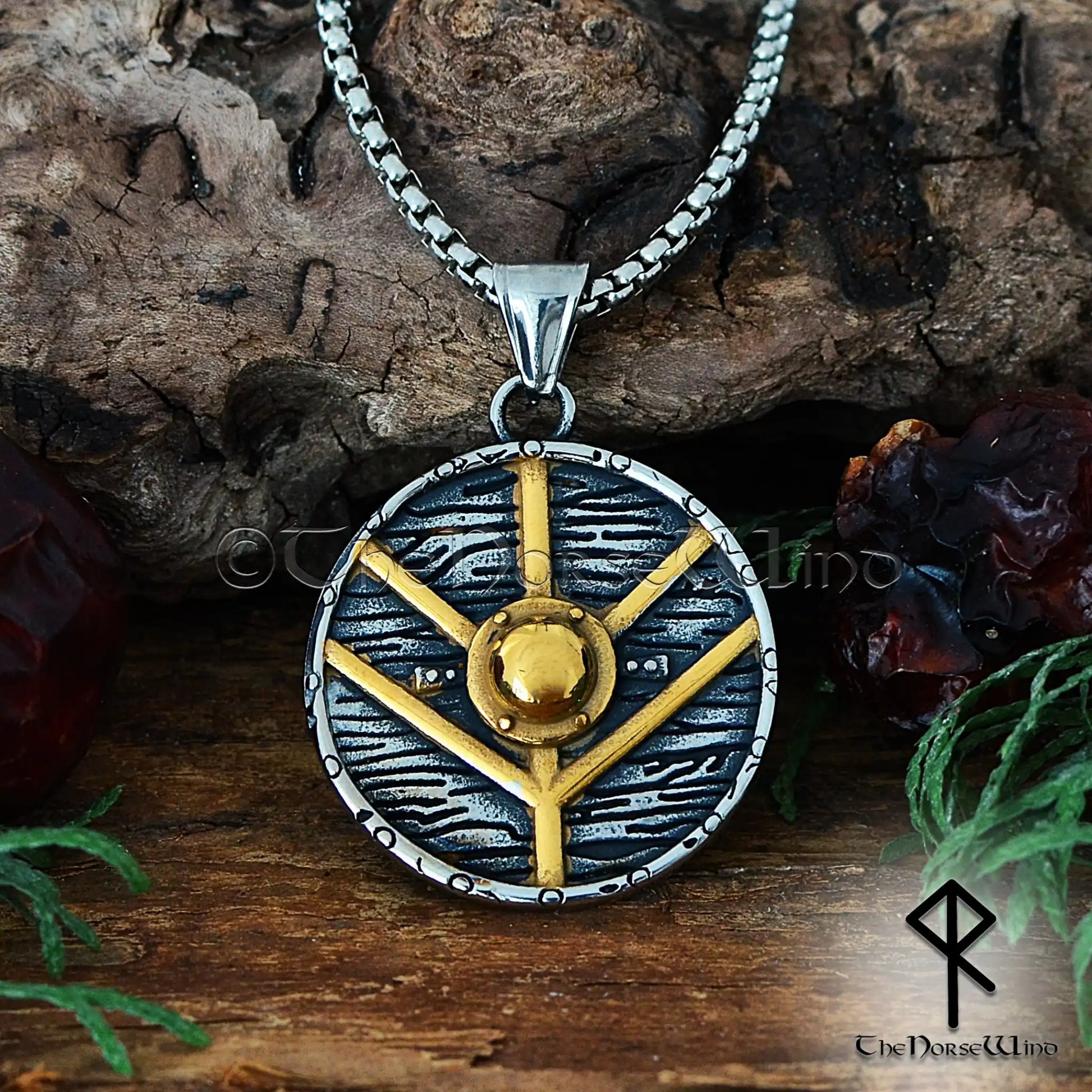 Lagertha Shieldmaiden Viking Necklace - Norse Warrior Pendant in Stainless Steel with 14K Gold Plating