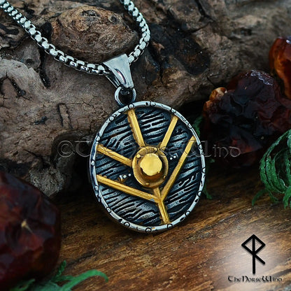 Lagertha Shieldmaiden Viking Necklace - Norse Warrior Pendant in Stainless Steel with 14K Gold Plating