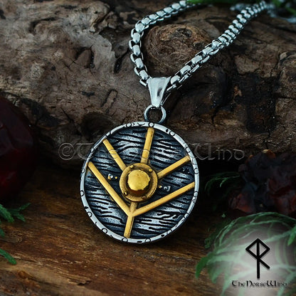 Lagertha Shieldmaiden Viking Necklace - Norse Warrior Pendant in Stainless Steel with 14K Gold Plating