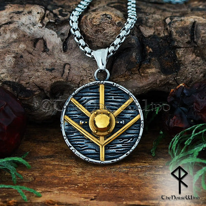 Lagertha Shieldmaiden Viking Necklace - Norse Warrior Pendant in Stainless Steel with 14K Gold Plating