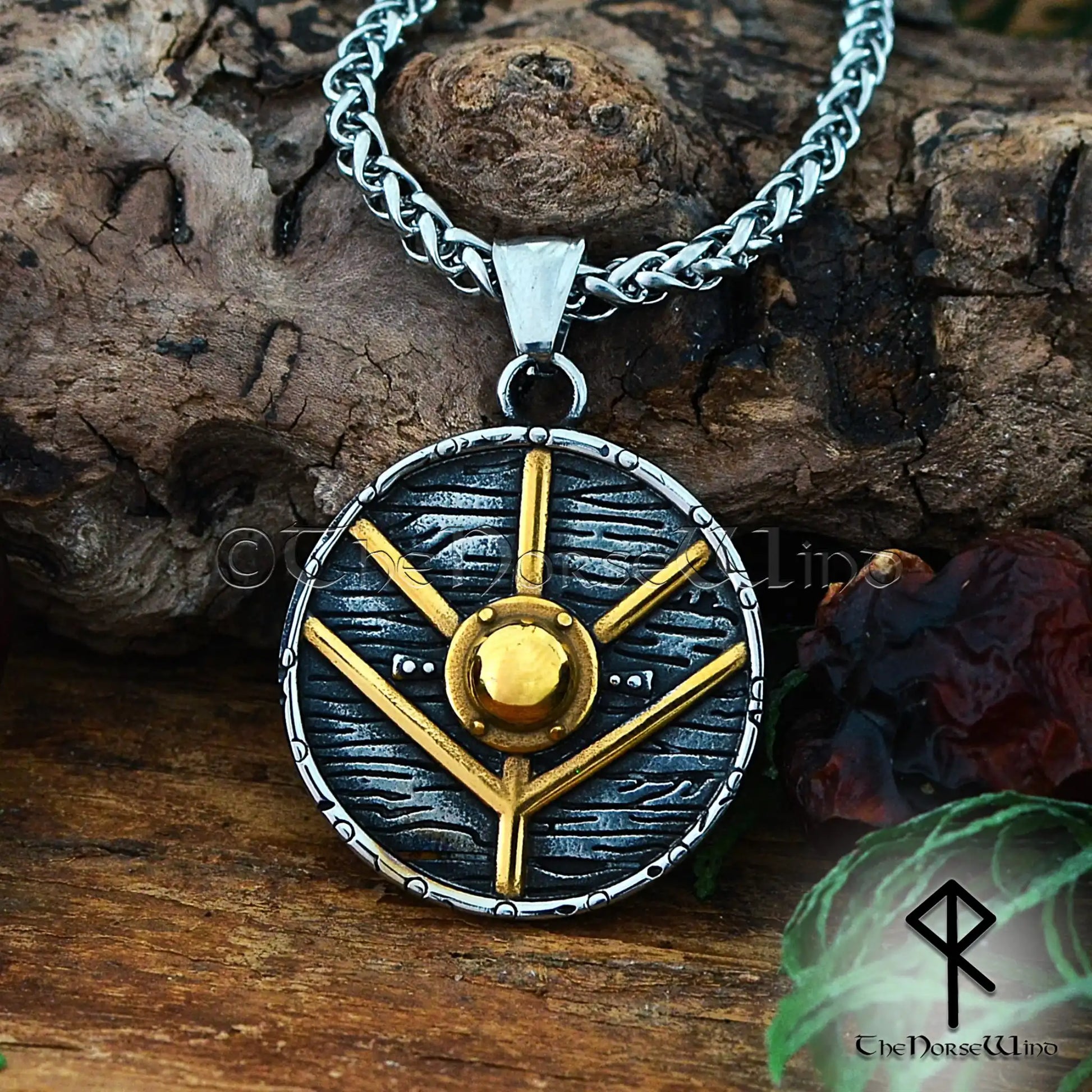 Lagertha Shieldmaiden Viking Necklace - Norse Warrior Pendant in Stainless Steel with 14K Gold Plating