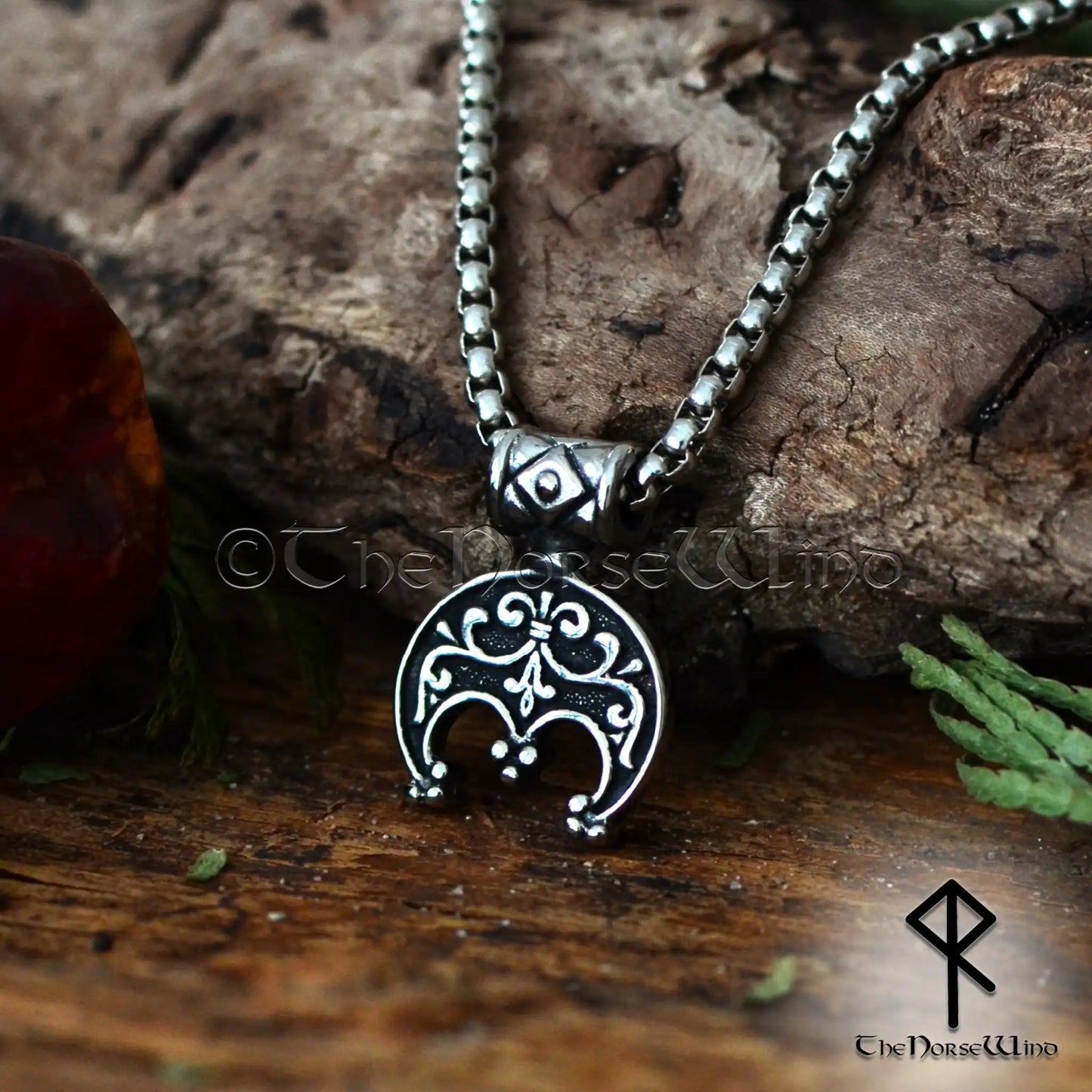 Viking Lunula Necklace, Stainless Steel Shieldmaidens Amulet