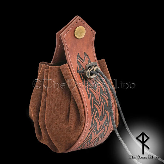 Medieval Coin Pouch Bag, Celtic Knots Leather Purse