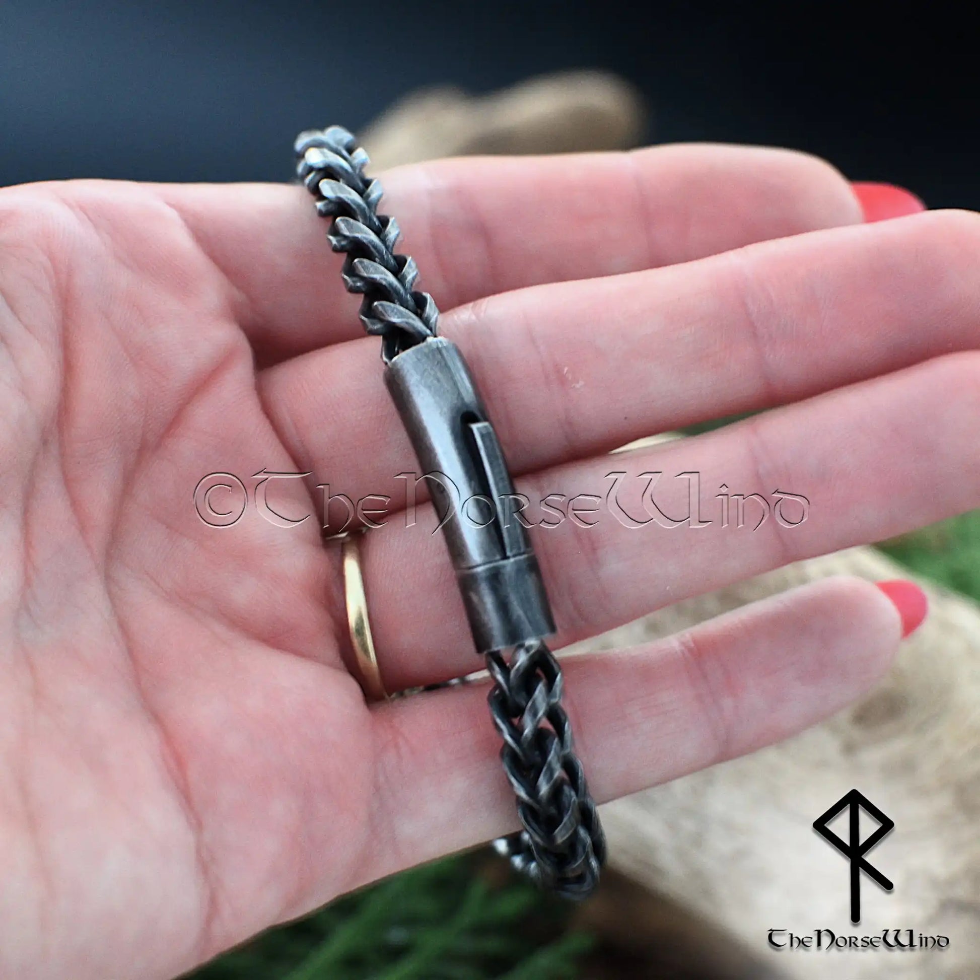 Viking Chain Bracelet, Solid Gunmetal Steel, 6mm Foxtail Franco Viking Chain Bracelet, Solid Gunmetal Steel, 6mm Foxtail Franco