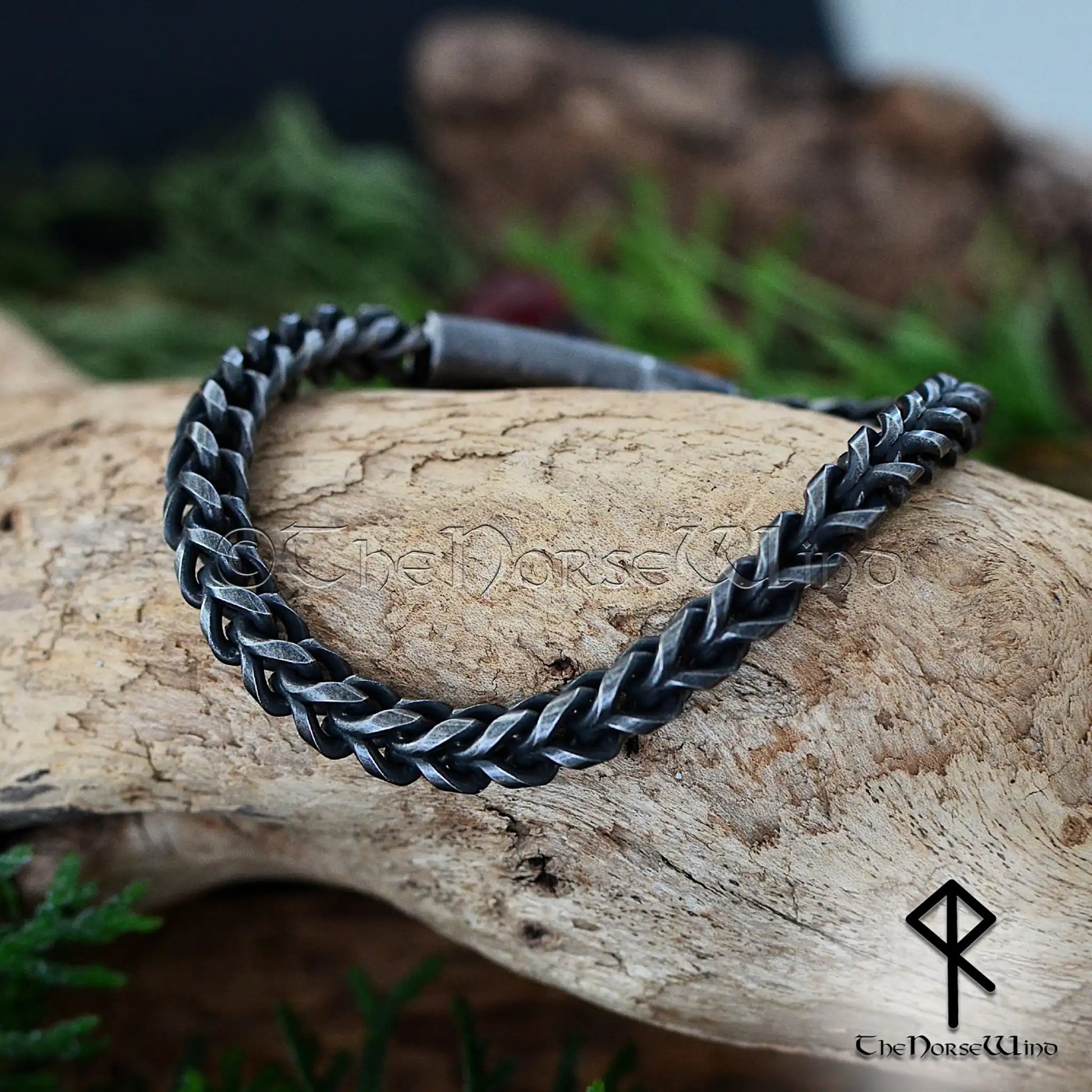Viking Chain Bracelet, Solid Gunmetal Steel, 6mm Foxtail Franco Viking Chain Bracelet, Solid Gunmetal Steel, 6mm Foxtail Franco