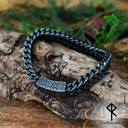 Viking Chain Bracelet, Solid Gunmetal Steel Men's Bracelet - 13mm Double Foxtail Chain