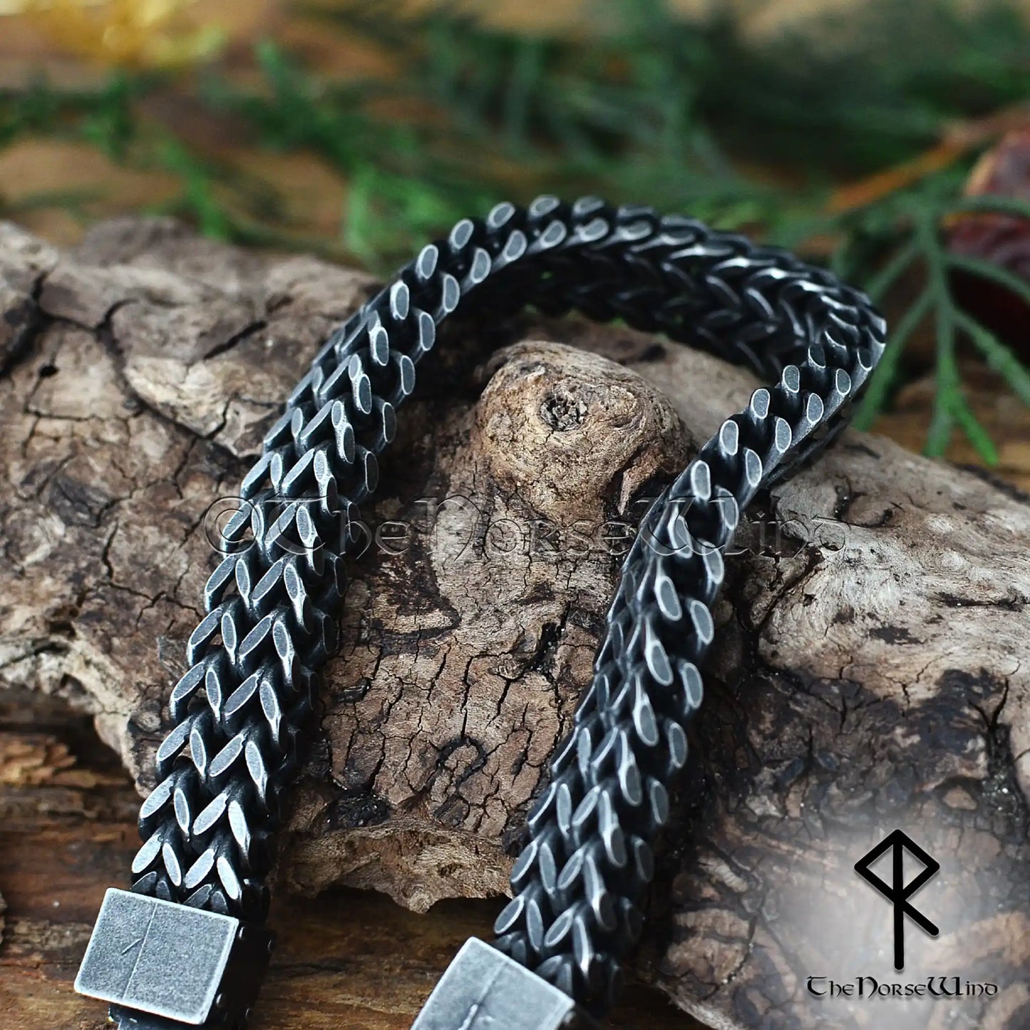 Viking Chain Bracelet, Solid Gunmetal Steel Men's Bracelet - 13mm Double Foxtail Chain