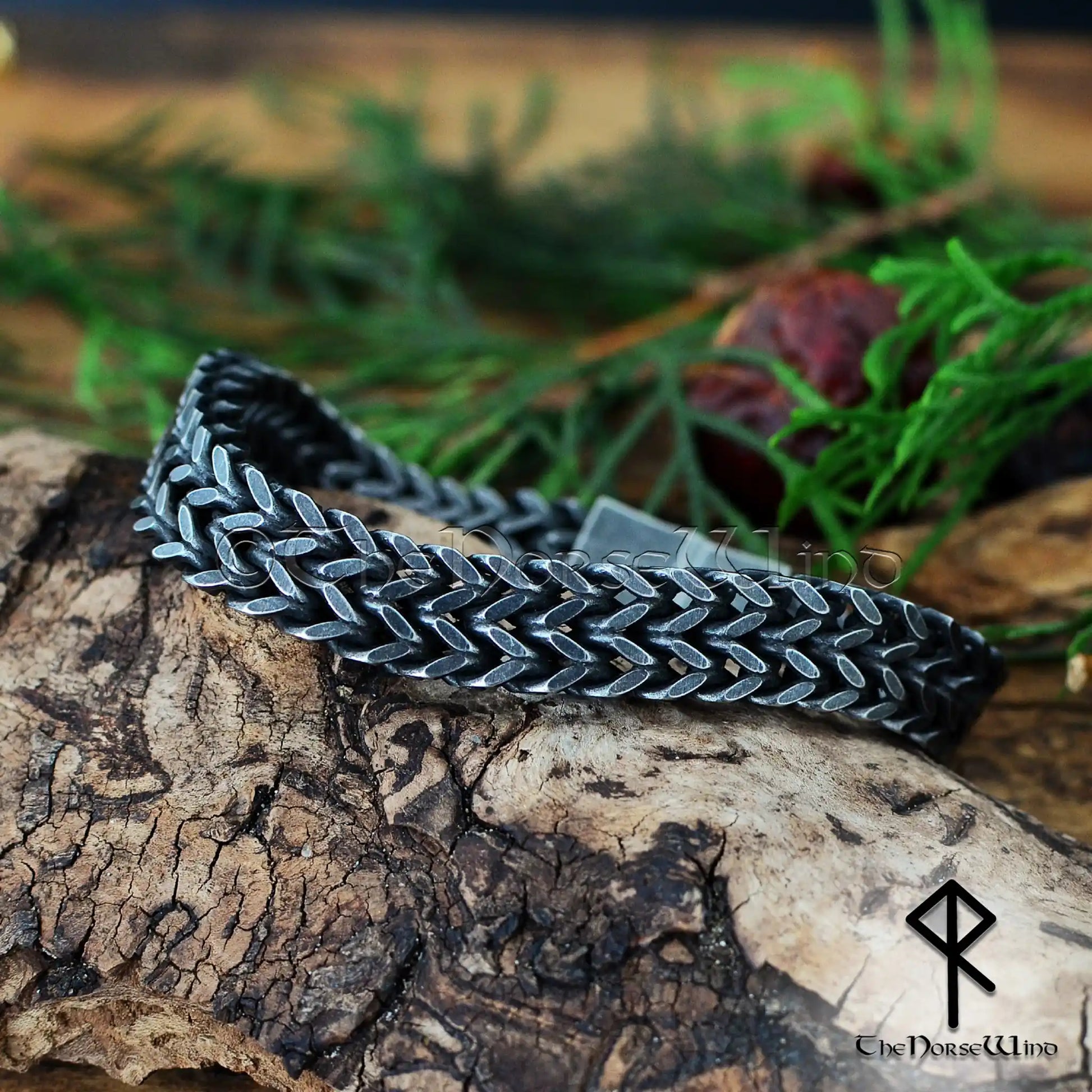 Viking Chain Bracelet, Solid Gunmetal Steel Men's Bracelet - 13mm Double Foxtail Chain