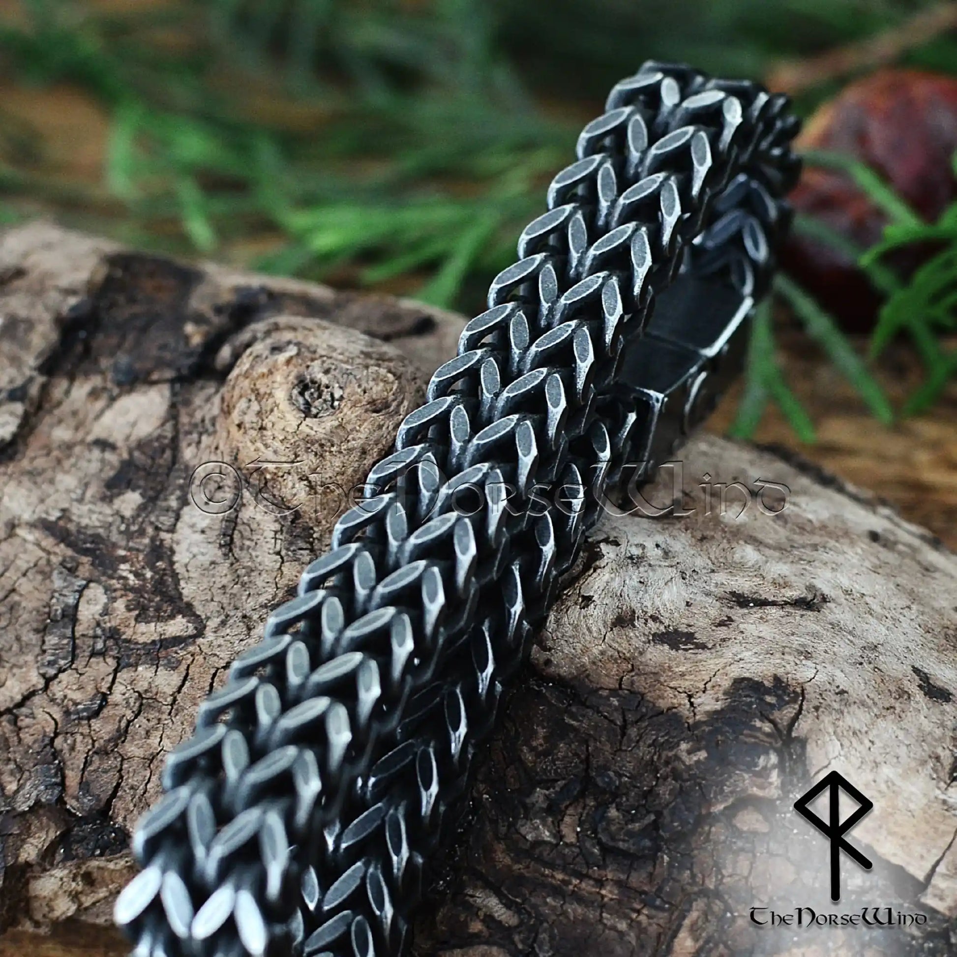 Viking Chain Bracelet, Solid Gunmetal Steel Men's Bracelet - 13mm Double Foxtail Chain