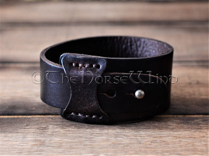 Viking Leather Cuff Bracelet, Adjustable Norse Wristband