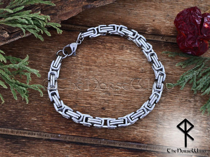 Byzantine Chain Viking Bracelet, 6mm Solid Men's Bracelet in 316L Stainless Steel - Premium Viking Jewelry